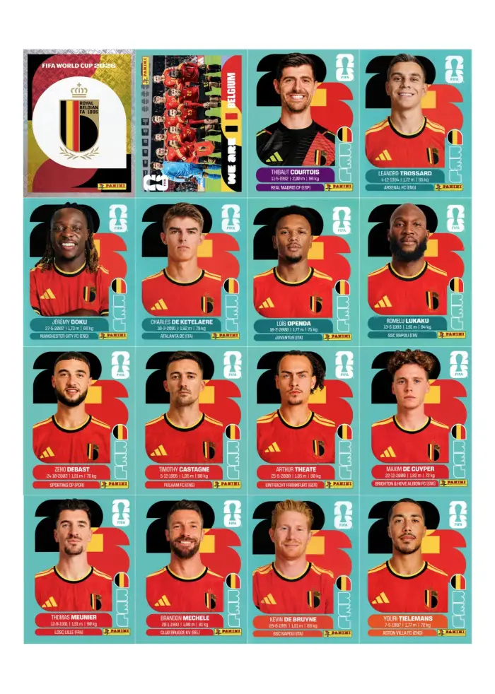 Figurinhas da seleção Bélgica